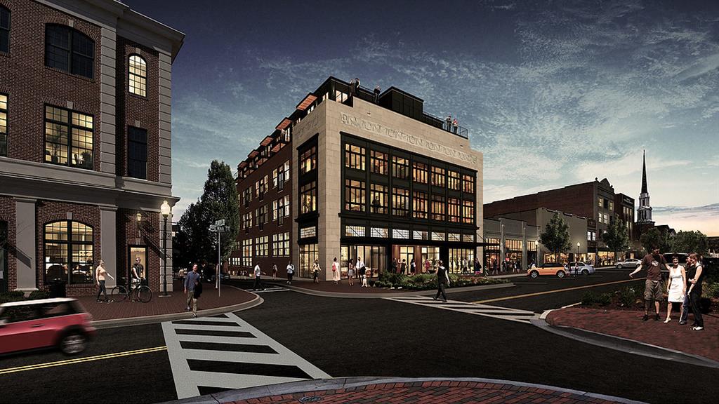 a rendering of a building on a city street