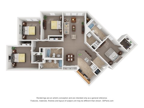 Four Bedroom Three Bath Floor Plan