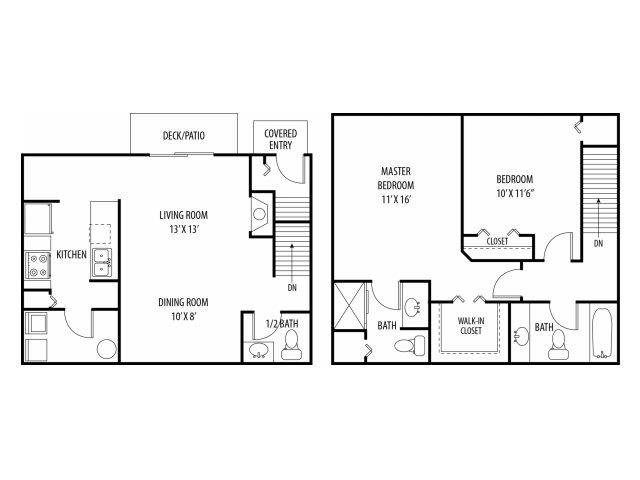 Two Bedroom 2.5 Bathroom Floor Plan Acacia