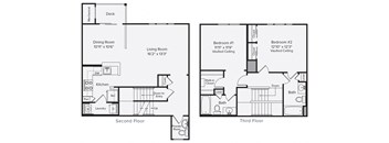 2 bed 2.5 bath 2H Floor Plan at Huntington Townhomes, Connecticut, 06484