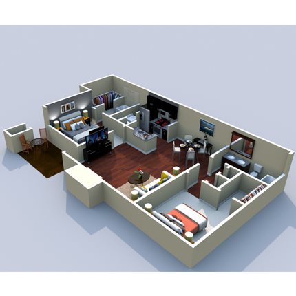 2BR/2BA Belle Meade 1000sf Floor Plan 5