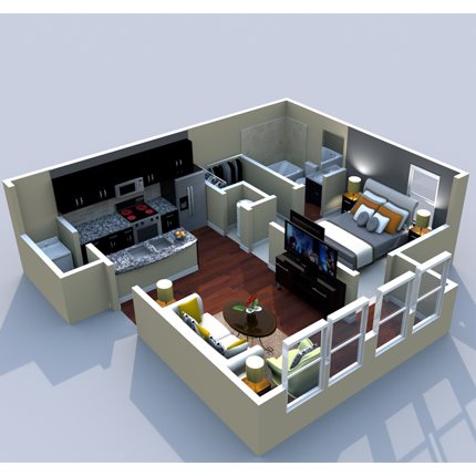 1BR/1BA Brixworth 600sf Floor Plan 2