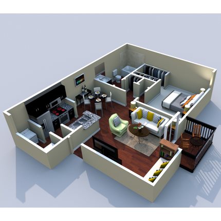 1BR/1BA Broadway 700sqft Floor Plan 3