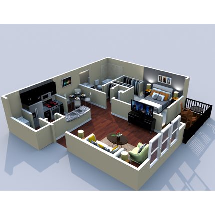 1BR/1BA Kingston 800sf Floor Plan 4