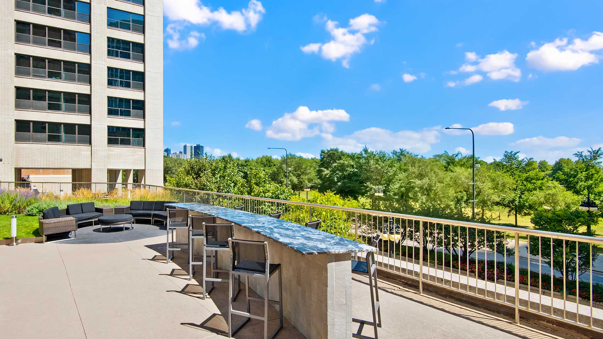 Spend your day poolside, relaxing in a private cabana, complete with television, and then close out your evening with friends around the fire pit.