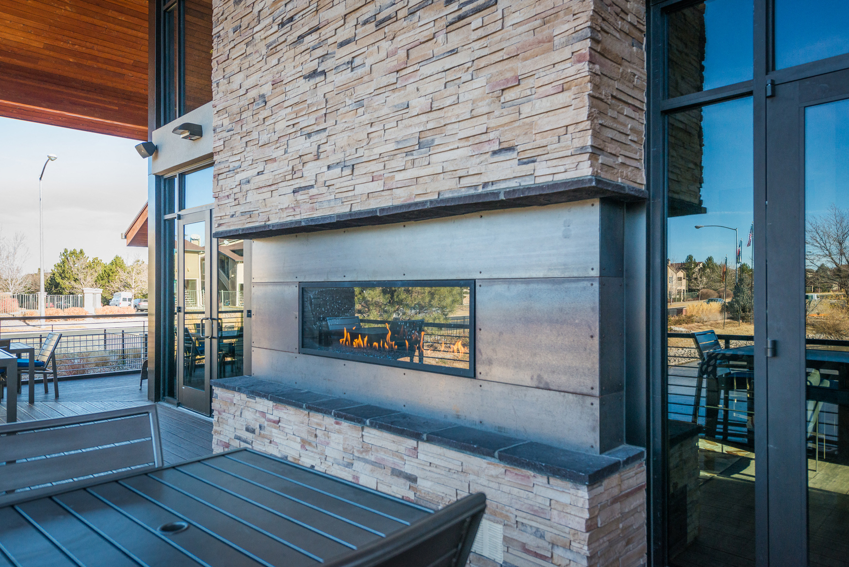Outdoor Fireplace at Apres Apartments in Aurora, CO