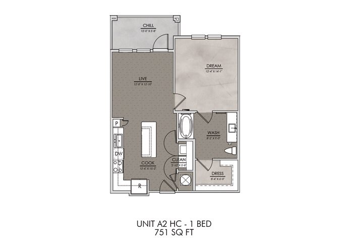 A2.HC- One Bedroom/One Bath- 751 sf Floor Plan 3