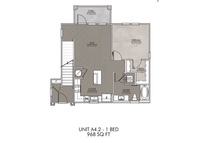 A4.2- One Bedroom/One Bath- 828sf Floor Plan 6