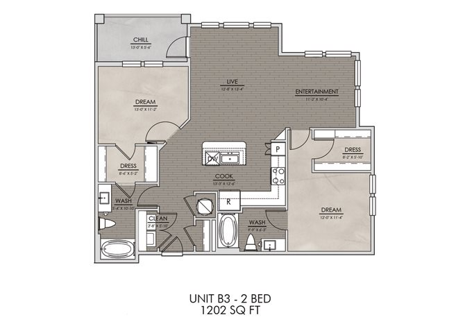B3- Two Bedroom/Two Bath- 1202 sf Floor Plan 10
