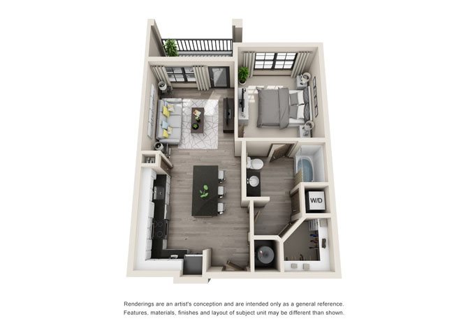 A1- One Bedroom/One Bath- 664 sf Floor Plan 1