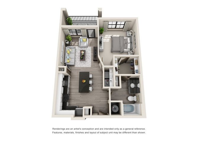 A2- One Bedroom/One Bath- 751 sf Floor Plan 2