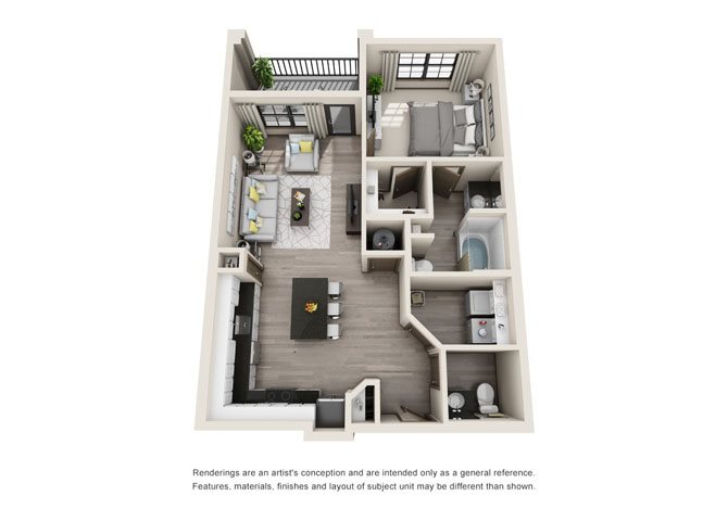 A3- One Bedroom/One and a Half Bath- 827 sf Floor Plan 4