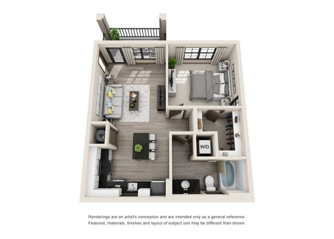 A4- One Bedroom/One Bath- 687 sf Floor Plan 5