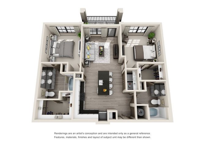 B1- Two Bedroom/Two Bath- 1090 sf Floor Plan 8