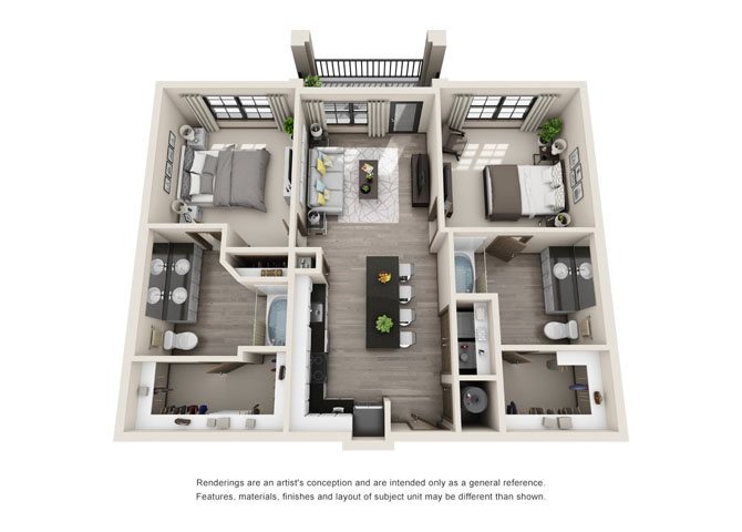 B1.HC- Two Bedroom/Two Bath- 1090 sf Floor Plan 9