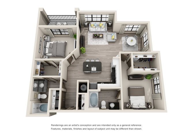 B3- Two Bedroom/Two Bath- 1202 sf Floor Plan 10