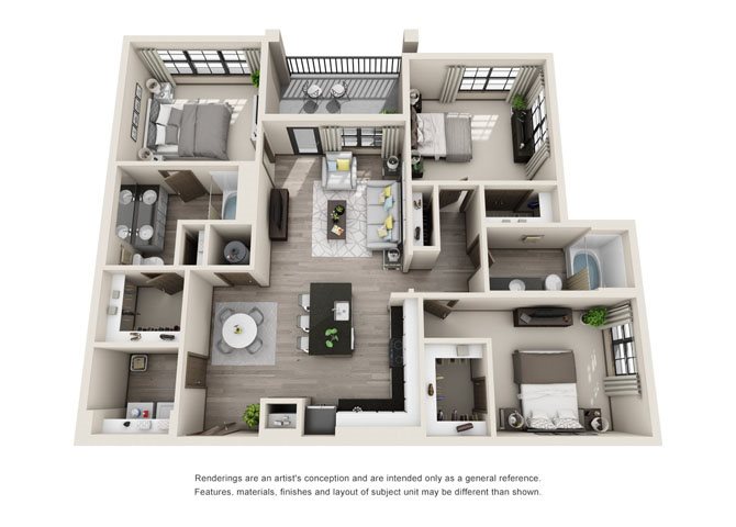 C1- Three Bedroom/Two Bath- 1390 sf Floor Plan 12