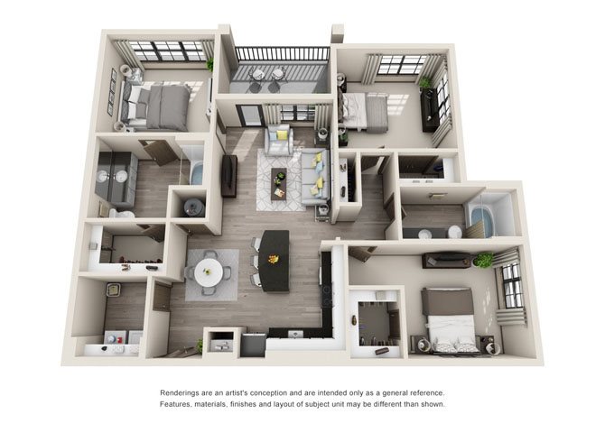C1.HC- Three Bedroom/Two Bath- 1390 sf Floor Plan 13