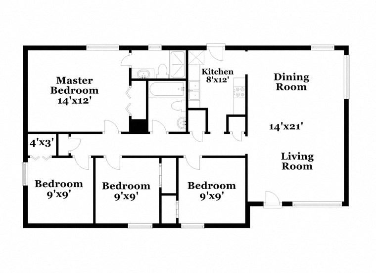 a floor plan of a house with bedrooms and a living room