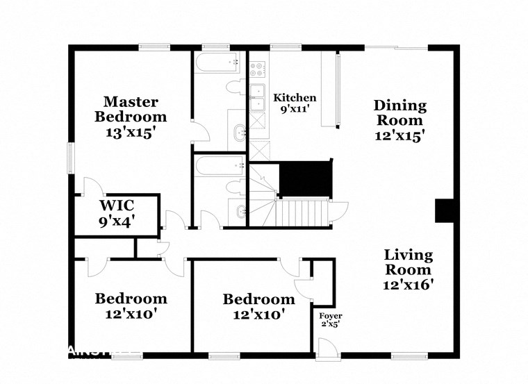 a floor plan of a house with bedrooms and a living room and a dining room
