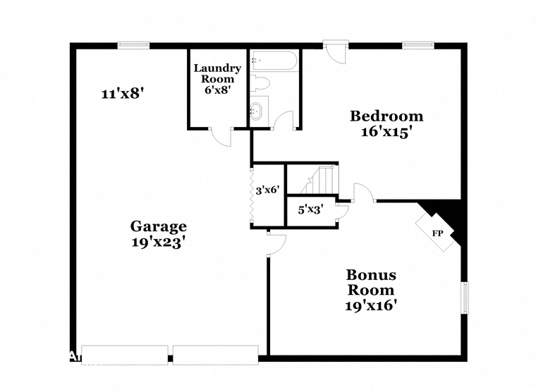 a floor plan of a house with a bedroom and a garage