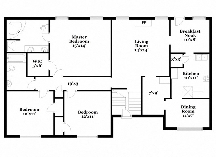 a floor plan of a house with a combination of bedrooms and baths