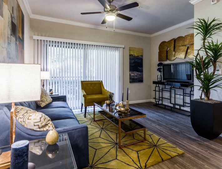 a living room with a couch and a coffee table