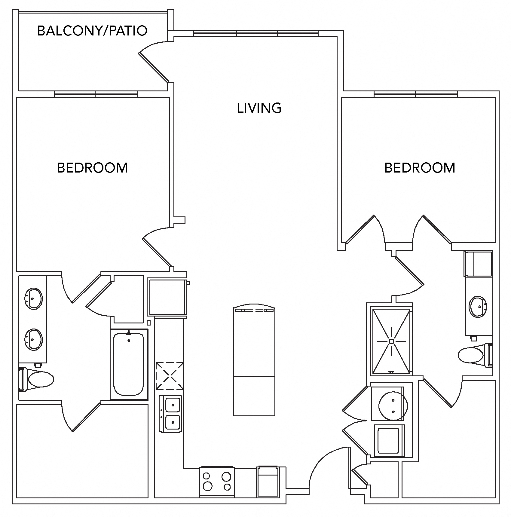 B2B Floorplan with Balcony - 1101 sq. ft.