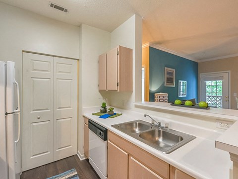 a kitchen with a sink and a refrigerator