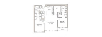 2 Bedroom 2 Bath Floor Plan at AVE King of Prussia, King of Prussia, 19406