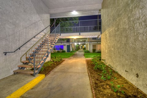 the stairs to the upper levels of the building