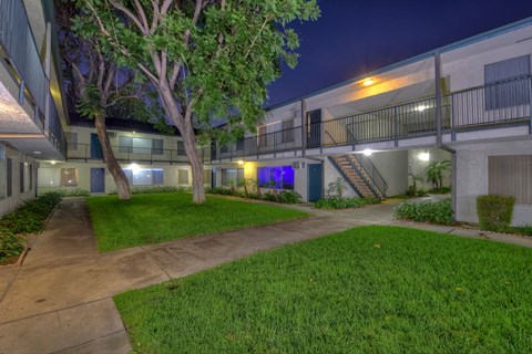 the courtyard at night at the house