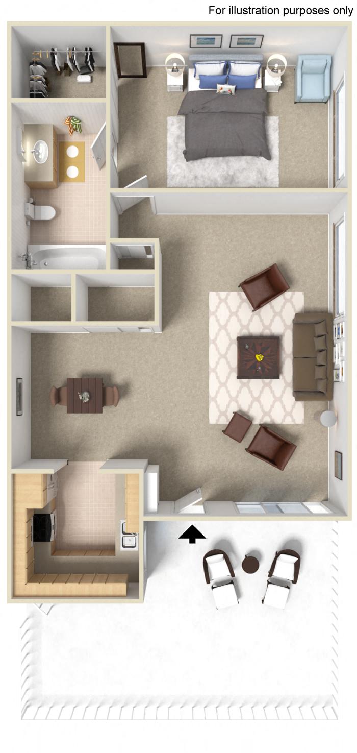 1 bedroom 1 bathroom floor plan A at LAKE DIANNE, Santa Ana, 92705