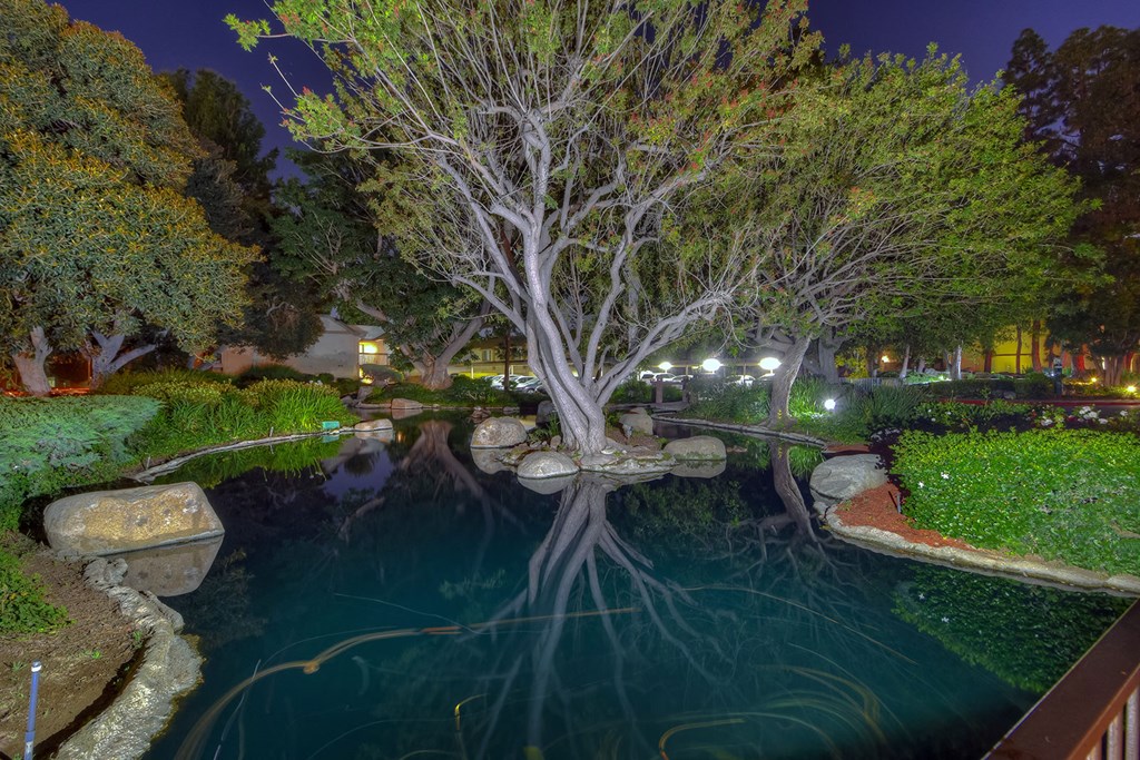 Night view of waterways at LAKE DIANNE, California, 92705