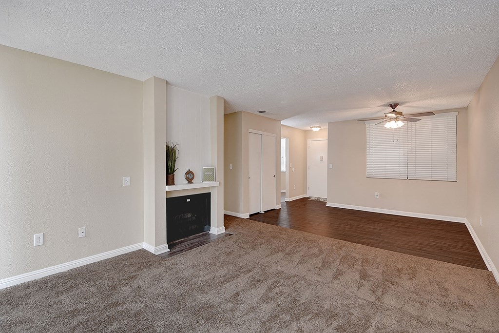 Living room and fireplace at LAKE DIANNE, California