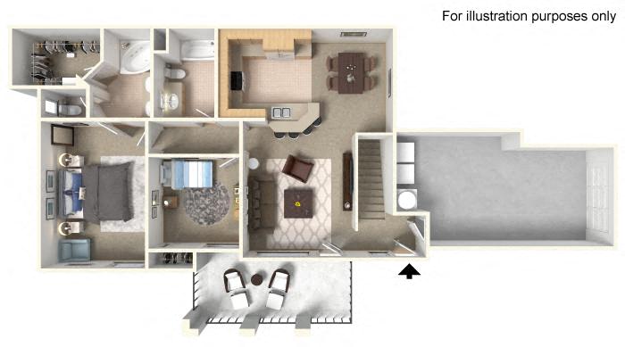Plan 2B FloorPlan 3D at TERRAZA DEL SOL, Rancho Cucamonga, 91730