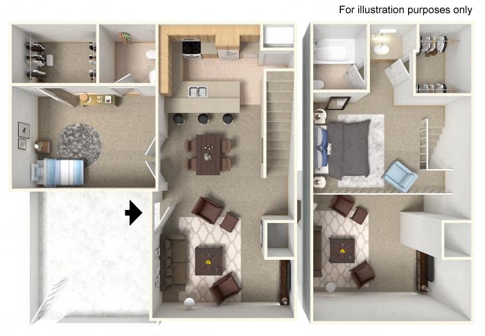 2x2 B FloorPlan 1,008 Sq.Ft. at THE STREAMS, California, 92831