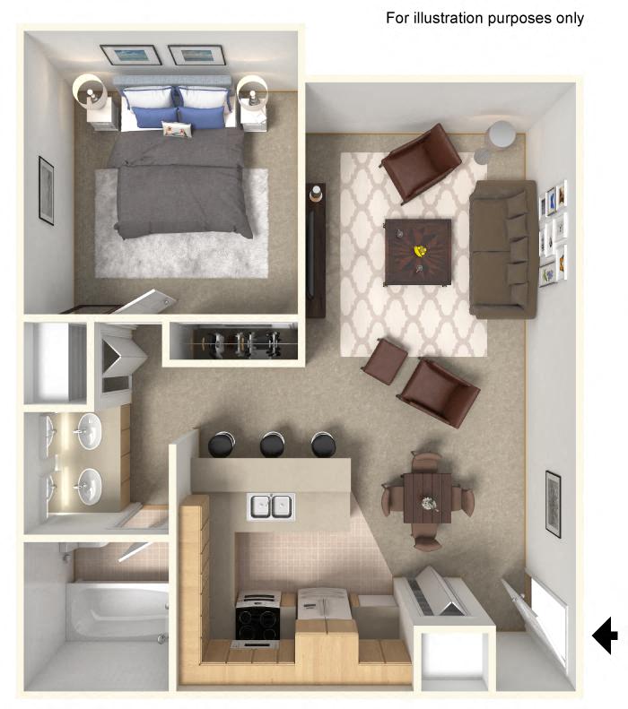 1x1 B FloorPlan 701 Sq.Ft. at THE STREAMS, Fullerton, California