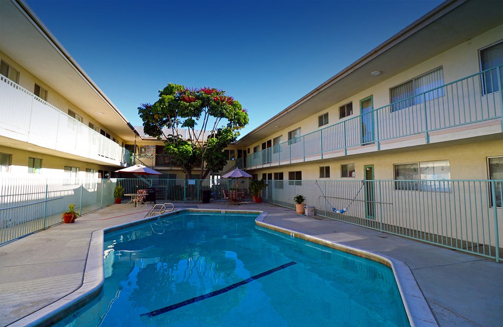 the swimming pool at our hotel in a city
