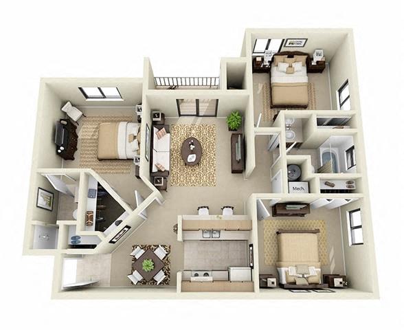 3 bedroom 2 bathroom floor plan at tierra pointe apartments in Albuquerque, nm