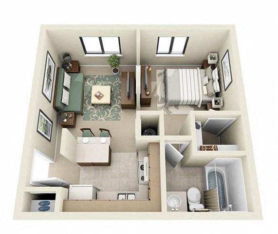 Studio floor plan at tierra pointe apartments in Albuquerque, nm