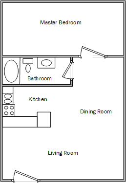 1 Bed 1 Bath 600 Sq. Ft.