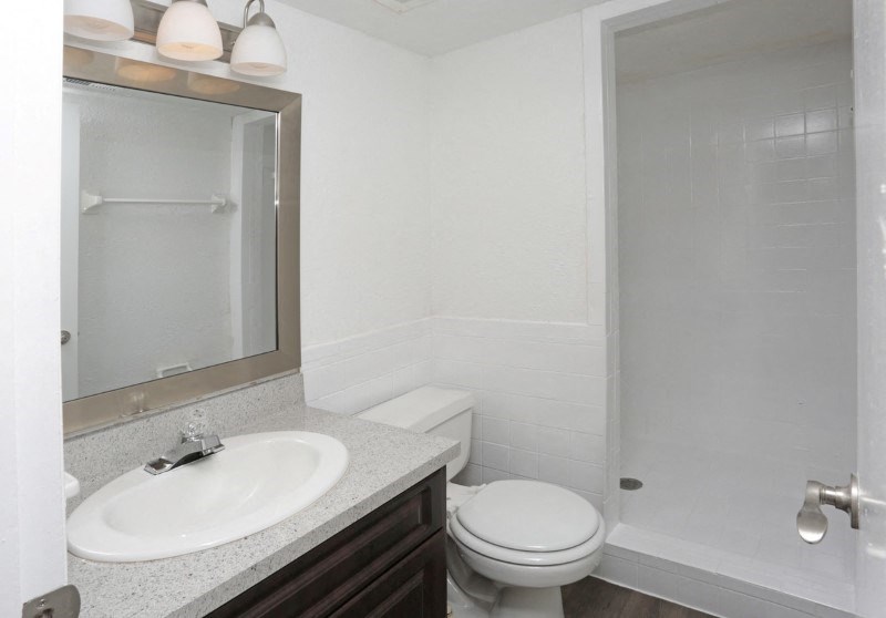 a bathroom with a sink toilet and a mirror