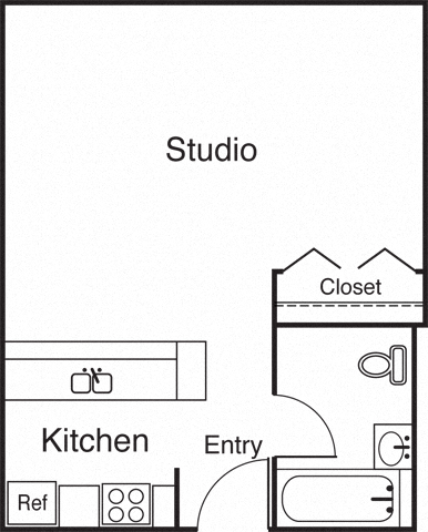 Studio 1 Bathroom  422 - 645 SqFt