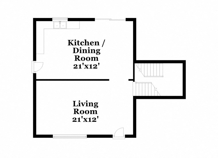 a floor plan of a house with a living room and kitchen and a dining room