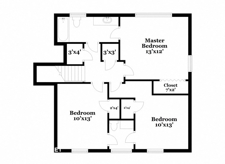 floor plan of the upper level of a home with a bedroom and a bathroom