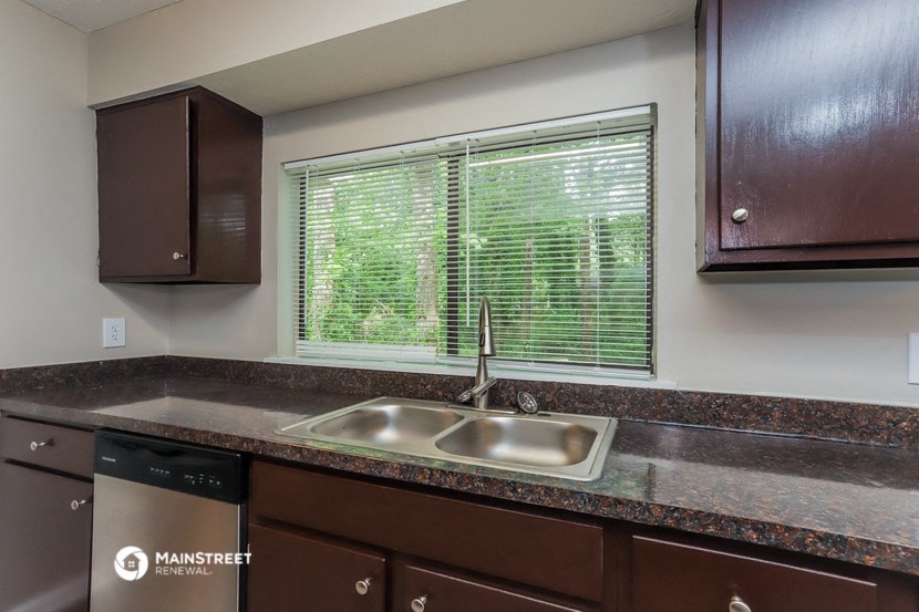 a kitchen with a sink and a window