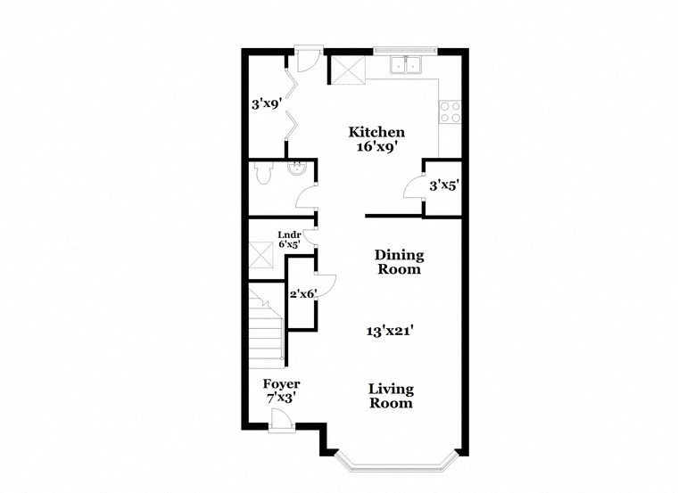 a floor plan of a house with a small kitchen and a living room