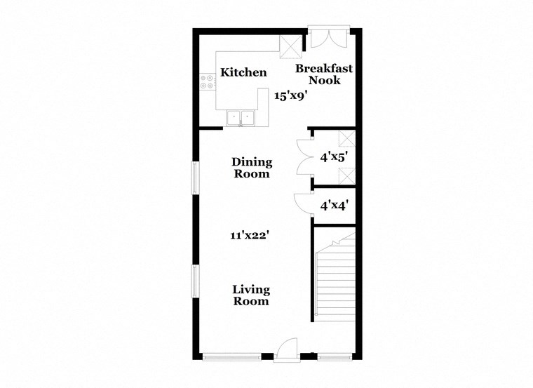 a floor plan of a house with a kitchen and a dining room