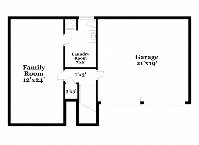a floor plan of a house with a family room and a garage